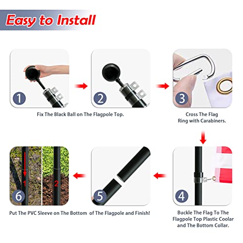 Ielyiesy Telescopic Black Flag Pole Kit 25Ft Height Adjustable Heavy Duty Aluminum Flagpoles With Two 3X5 American Flags & Black Ball Topper For Yard House Ground Residential Commercial #TOP5
