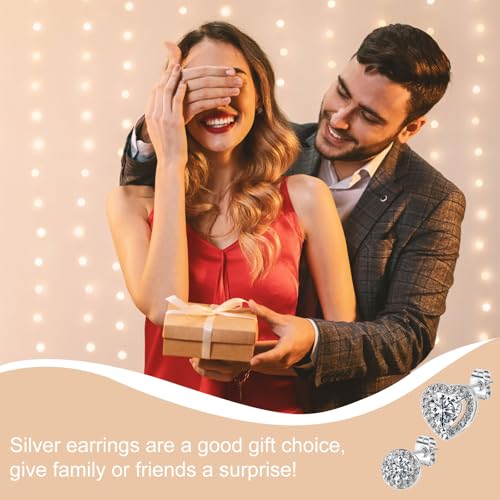Silver Stud Earrings for Women, 2 Pairs Silver Earrings, Heart Round Hypoallergenic Earrings for Women Men Girls Cartilage Sleeper Earrings - Image 6