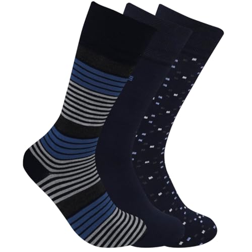 Listado de Perry Ellis Portfolio los más solicitados. 42 Perry Ellis Portfolio Calcetines de Vestir para Hombre, Diseño de Rayas, Negro y Azul, Paquete de 3 Pares, Luxury Features, Suave al Tacto