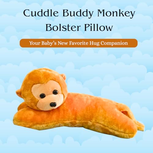 Image of Tickles Monkey Soft Stuffed Plush Animal Bolster Pillow Cushion for Kids Boys & Girls Birthday Gift (Size: 40 cm Color: Orange)