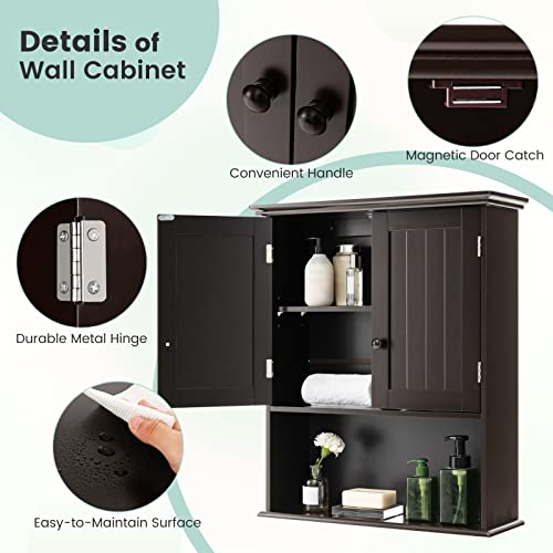 Armario de medicinas Giantex, armario de baño empotrado en pared con estante ajustable, de 2 puertas, almacenamiento para baño sobre el inodoro, sala de estar, cocina y lavandería (espresso) miniatura 6