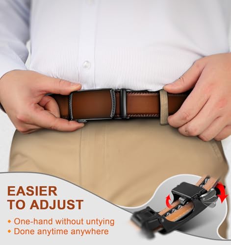 Image of BULLIANT Men's 2-Pack Ratchet Leather Belt Trimmable 1 3 /8 inch-Gift Boxed