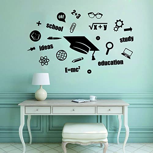 Anfrjji School Wall Sticker With Doctor Of Philosophy Cap, Science And Math Symbols, Removable Pvc Wall Decal For School, Lab And Kids Room Decor, Size Effect 20"X32"Inch(Black-Jwh251-School) #TOP4