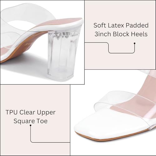 Image of TRASE Transparent Double Strap Block Heels for Women Stylish | Fashionable Heel Sandals for Girls | Elegant & Formal Footwear
