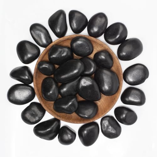 Image of 40 Lbs Black River Rocks - Large Polished Black Pebbles for Plants & Garden Decorative Stones,1-2 inch Polished Pebbles for Landscaping, Fish Tanks, Flower Pots, Water Fountains
