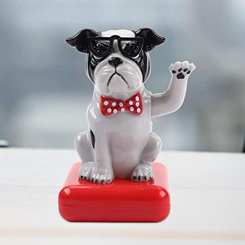 Solarbetriebener Schaukelhund, fröhlicher, liebenswerter Winkehund mit Schwingarm, Auto-Armaturenbrett, Wackelkopf-Dekoration, niedlicher Hund, schüttelndes Ornament, (Black White Dog)