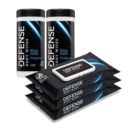 Defense Soap Body Wipes Value Bundle | All Natural Tea Tree & Eucalyptus Oil Wipes for Athletes, MMA, Wrestling, Gym, Camping & Travel | 5 Pack Total (40 Count Each) | Portable Post Workout Shower Wip