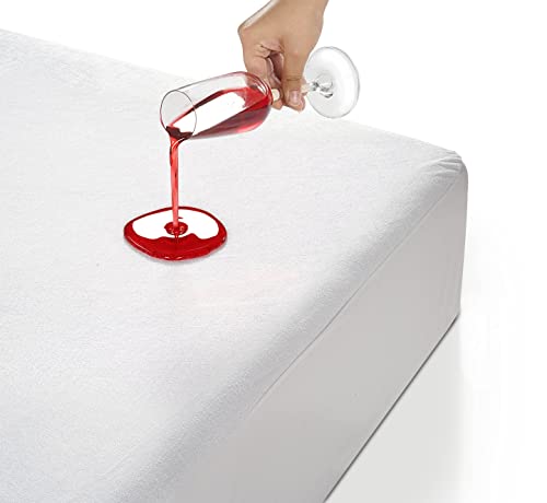 Lane Linen 100% Waterproof Mattress Protector Queen, White Queen Mattress Protector, Cotton Terry Queen Mattress Cover, Soft Breathable & Noiseless Bed Cover, Elastic Fitted 8"-20" Deep Pocket - White #TOP23