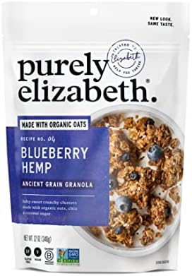 purely elizabeth Ancient Grain Granola Certified Glutenfree Vegan NonGMO Coconut Sugar Delicious Healthy Snack , Blueberry Hemp, 12 Ounce