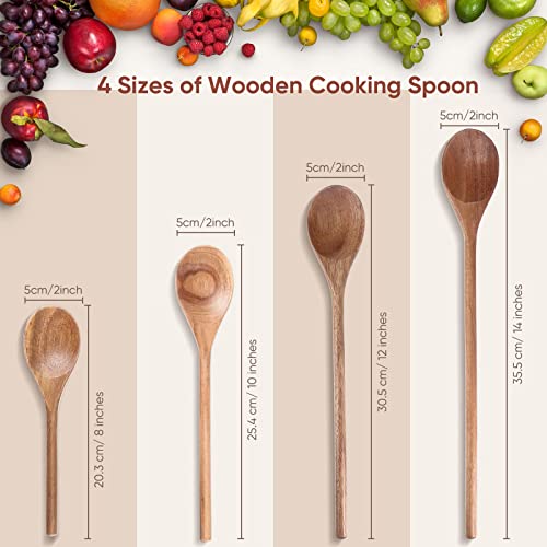 4 Pieces Acacia Wooden Spoon 8, 10, 12, 14 Inch Mixing Wooden Utensils Cooking Spoon For Kitchen Mixing Salad Tasting Baking Stirring Serving Food No Scratch Nonstick Cookware #TOP2