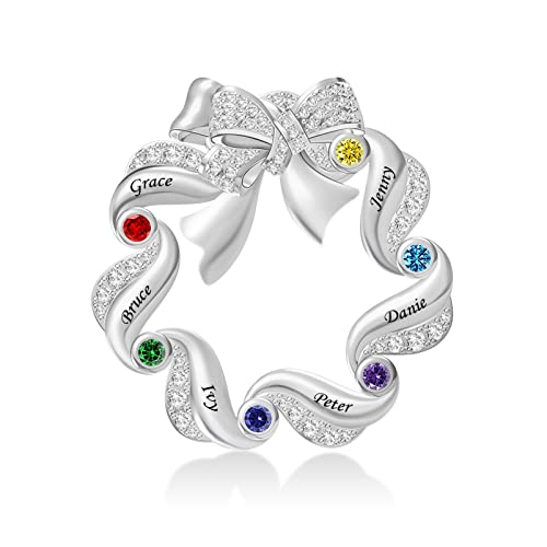 Personalized Brooch Pins With 1-6 Birthstones & Names Custom Brooches For Women Fashion Gift Mother Family Brooch For Anniversary Birthday Christmas (6 Names & Birthstones) #TOP30