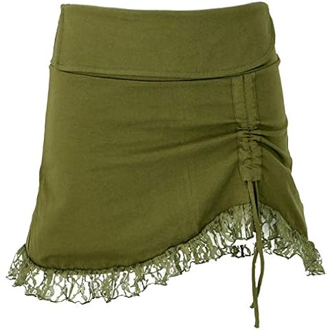 GURU SHOP Minifalda de algodón con encaje verde oliva M-L Cover