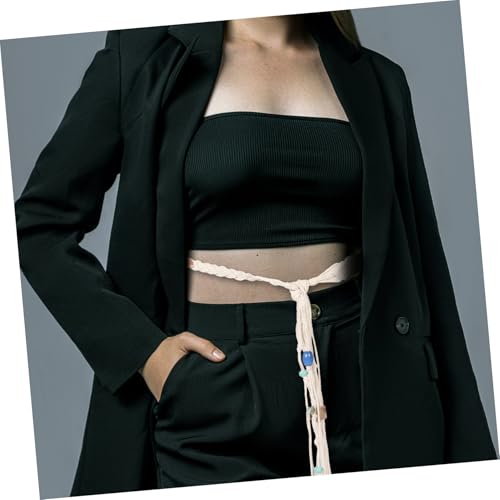 Healifty Boho Women Waist Belt Handwoven Cotton Rope with Beaded Tassel Fringe Soft Comfortable Summer Waist Tie for Dress Casual and Formal Wear3