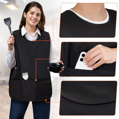 Barber Vest, Sleeveless Hairdresser Smock, Waterproof, Stain & Hair Resistant, Unisex Cobbler Apron with 4 XL Pockets for Women Men Hair Stylist, Barber Jacket Work Vest Apron, Side Strap Snap Closure - Image 5