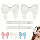Bewssuuyh Bow Headphone Accessories, Soft Silicone Bow Headset Decoration,Large Bow Decoration with Adjustable Strap for Most Over-Ear Headphones, Gift for Woman Gamers & Streamers (2 pcs,White)