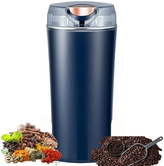 Electric Coffee Grinder, Navy Blue, for Coffee Beans and Spices, Compact with Clear Lid
