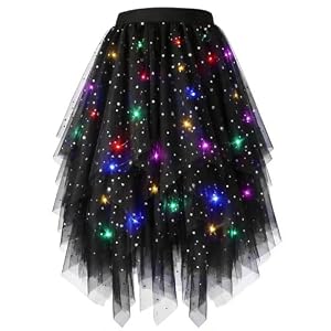 Beipegin Tüllrock Damen Lichterkette mit LED Unregelmäßig Tüll Röcke Lagenrock Ballett Tutu Faltenkleid Midirock Karneval Halloween Kostüm Fasching Party-Batterie Nicht Inbegriffen