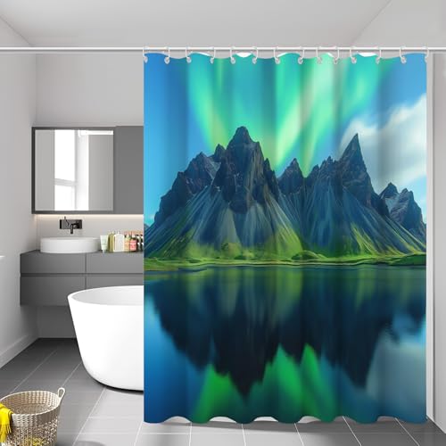 Rideau de douche anti moisissure vert imperméable en tissu avec crochets