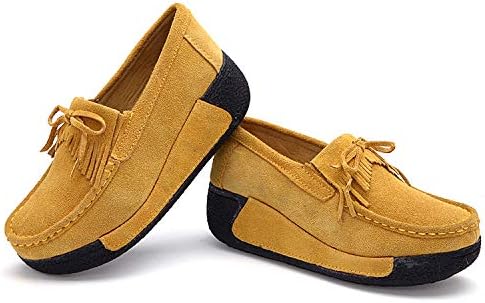 Amazon W M コンフォート厚底モカシン レディース シューズ 厚底 美脚 本革 スエード 軽量 ウォーキングシューズ レディース 防滑 履き心地抜群 身長アップ 厚底靴 通学 通勤 オフィス 春夏秋冬用 5cmインヒール ぺたんこ W M ローファー スリッポン