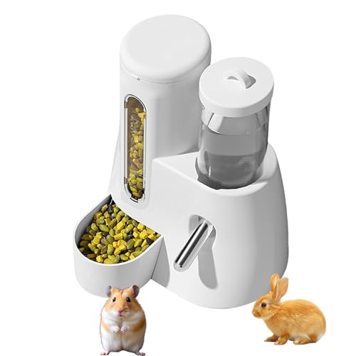 Futterspender für Hamster, Hamster Wasserspender, 2 in 1 Automatischer Futterspender und Wasserflasche, Kaninchenwasserer für Käfige