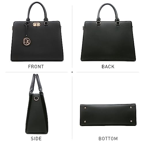 Dasein Women Handbags Fashion Satchel Purses Top Handle Tote Work Bags Shoulder Bags With Matching Clutch 2Pcs Set (Pebbled Black) #TOP2