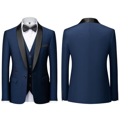 KUDMOL Mens 3 Pieces Suit Slim Fit One Button Shawl Lapel for Wedding Prom Blazer Vest Trousers Set - Image 3