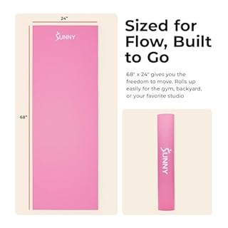 Sunny Health & Fitness Exercise Yoga Mat – Firm Studio Support for Stability & Grounded Balance – Durable, Tear-Resistant & Portable for Yoga, Pilates & Floor Workouts- Pink– NO. 031-PK