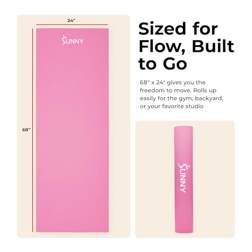 Sunny Health & Fitness Exercise Yoga Mat – Firm Studio Support for Stability & Grounded Balance – Durable, Tear-Resistant & Portable for Yoga, Pilates & Floor Workouts- Pink– NO. 031-PK by Sunny Health & Fitness - Image 4