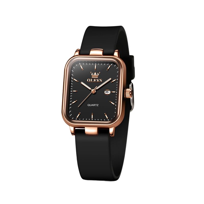 Image of OLEVS Watch for Women Quartz Square Dial Analog Wristwatch Silicone Waterproof Classic Elegant Design Ideal Daily Wear Gift
