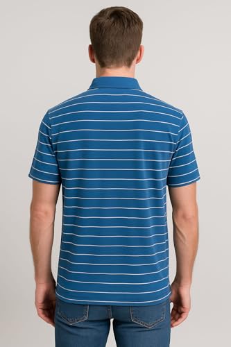 Image of WILD ELEPHANT Men Striped Polo T-Shirt | Cotton Short Sleeve Polo Neck with Button | Chest Pocket Casual Wear