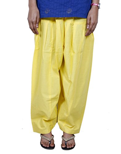Indistar Women's 100% Cotton Semi-Patiala, Patiala Salwar, Harem Yoga Pilates Pants, Yoga Dress-Yellow-Free Size