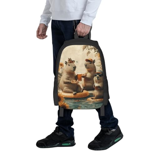 Image of Cute Capybara Print Backpack For Men Women Lightweight Daypack For Daily Commutes Business Travel Hiking
