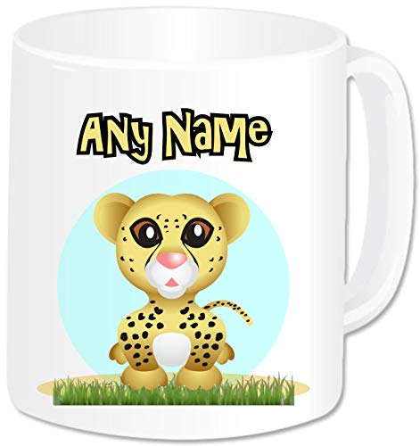 Image of Personalised Gifts - Safari Animal Cheetah Mug Coffee Tea Cup with Name - Novelty Birthday Christmas Gifts for Kids Women Men