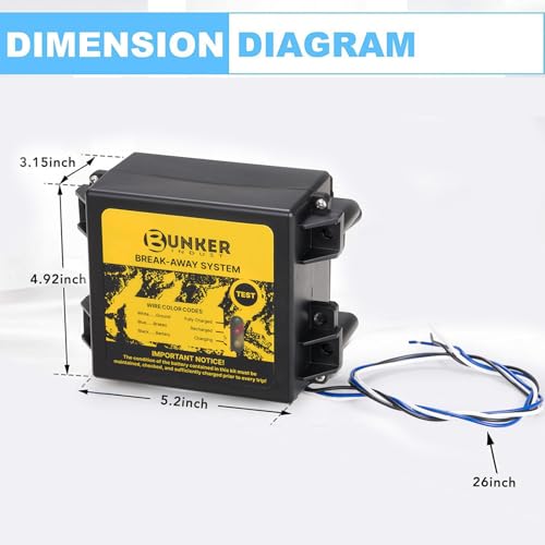 Image of BUNKER INDUST Trailer Brake Breakaway Kit with Charger, LED Display, Switch, 12V 5Ah Battery for Trailer Caravan