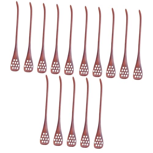 FUNOMOCYA 15 Pcs Wooden Honey Spoon Japanese Style Spoon Hollow Honey Stirrer Honey Stirring Spoon Honey Mixing Stick Hollow Wood Spoon Hollow Mixing Spoon