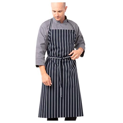 Chef Works A100-NCS-0 English Chef's Apron, One Size, Navy W/Chalk Stripe