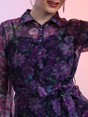 Image of Tokyo Talkies Women's Long Sleeves Shirt Collar Printed Dresses | Stylish Dresses | Casual Dresses
