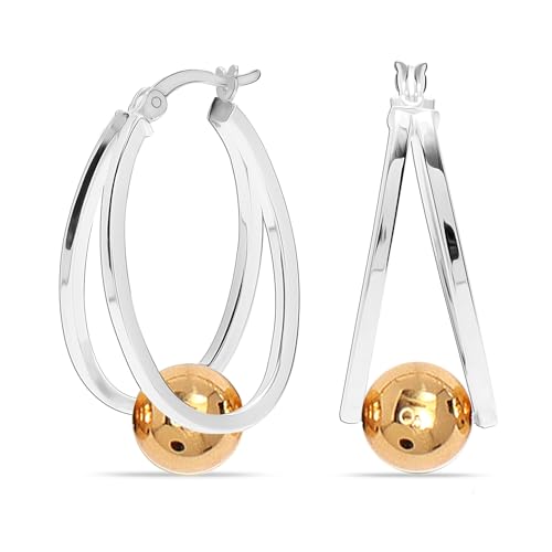Image of LeCalla 925 Sterling Silver Jewelry Gold-Plated Ball Oval Hoop Earrings for Women