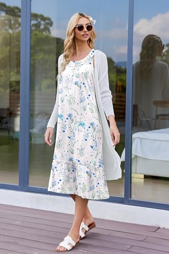 Image of Ekouaer Women's Nightgowns Long Sleeveless Night gown with Pockets Soft Ladies Nightdress