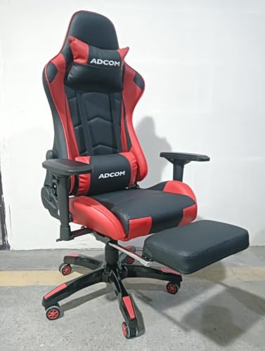 Image of Adcom Mutant Pro Ergonomic Gaming Chair with Footrest, Premium PVC and 180 Tilt Back Recline, Adjustable Neck & Lumbar Pillow, 4D Adjustable Armrests (Black /Red)
