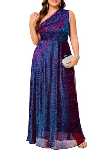 TIARALY Plus Size Formal One-Shoulder Maxi Dress Sparkly Sleeveless A-Line