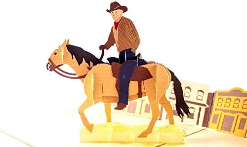iGifts And Cards Inspirational Cowboy 3D Pop Up Greeting Card - All Occasion, Happy Birthday, Friendship, Congratulations, Just Because, Half-Fold, Horse, Gift, Unique, Motivation, Saloon, Wow Bronco