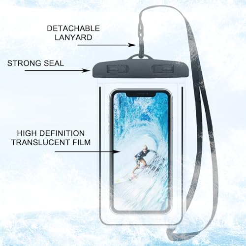 2 Stück Schwarz Wasserdichte Handyhülle Unterwasser,Wasserfeste Schwimmen Umhängen Cover Handytasche,Waterproof Phone Case,Wasserhülle Handy Hülle Zum Tauchen,Beach Essentials Outdoor Wassersport