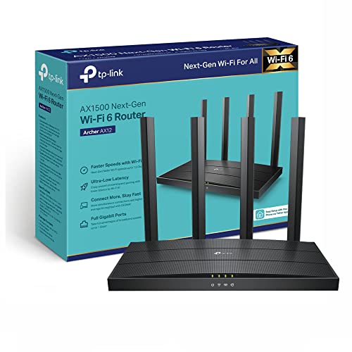 TP-Link Archer AX12 Next-Gen WiFi 6 AX1500Mbps Dual-Band WiFi Router, Gigabit LAN/WAN Ports, WPA3 Security, 4 High-Performance External Antennas, Ideal for Gaming Xbox/PS4/Steam and 4K, Plug