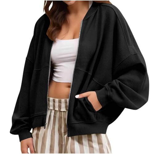 Womens Zip Up Jackets Open Front Cardigan Oversized Sweatshirt Fashion Fall Outfits 2025 Fall Teen Girl Top Clothes
