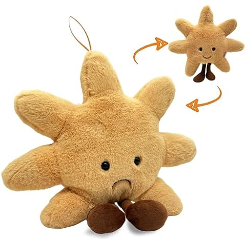 JoyAmigo Plush Sun Pillow Smiley/Sad Face Throw Pillow - Soft Yellow Sunshine Plushie Stuffed Animal Cuddly Sun Cushion for Room, Nursery Decor and Birthday for All Ages 14" Cover