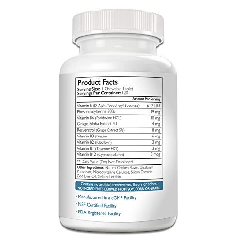 Nutrition Strength Cognitive Support for Dogs, Promotes Dog Brain Health, Mental Support Supplement for Cognitive Difficulties, 120 Chewable Tablets