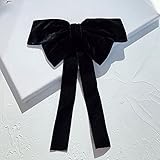 Long Bow Hair Clip Black Velvet Ribbon Bow Tie Large Women Girls 8'' Big Vintage Bowknot French...