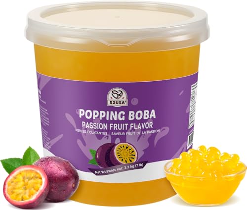52USA Passion Fruit Popping Boba Peals 7.05 Pound (3.2kg), Bursting Boba Pearls for Bubble Tea, Beverages, Ice Cream, Shakes, Yogurt, Desserts, Smoothies & Drinks Toppings