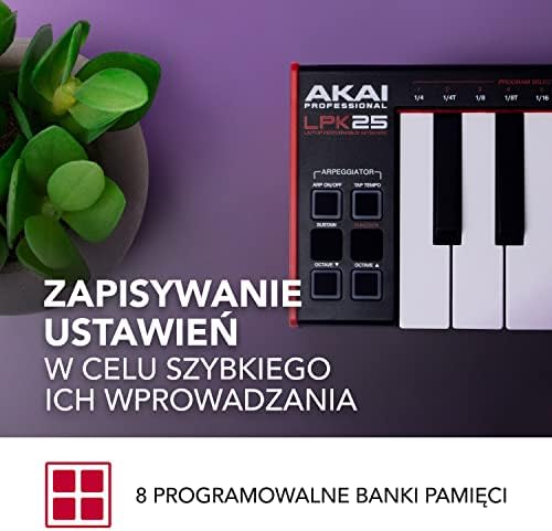 AKAI Professional LPK25 Klawiatura USB MIDI (Mac i PC) z 25 responsywnymi klawiszami syntezatorowymi, arpeggiatorem i programami do produkcji muzyki, LPK25 MK2 - Czarny